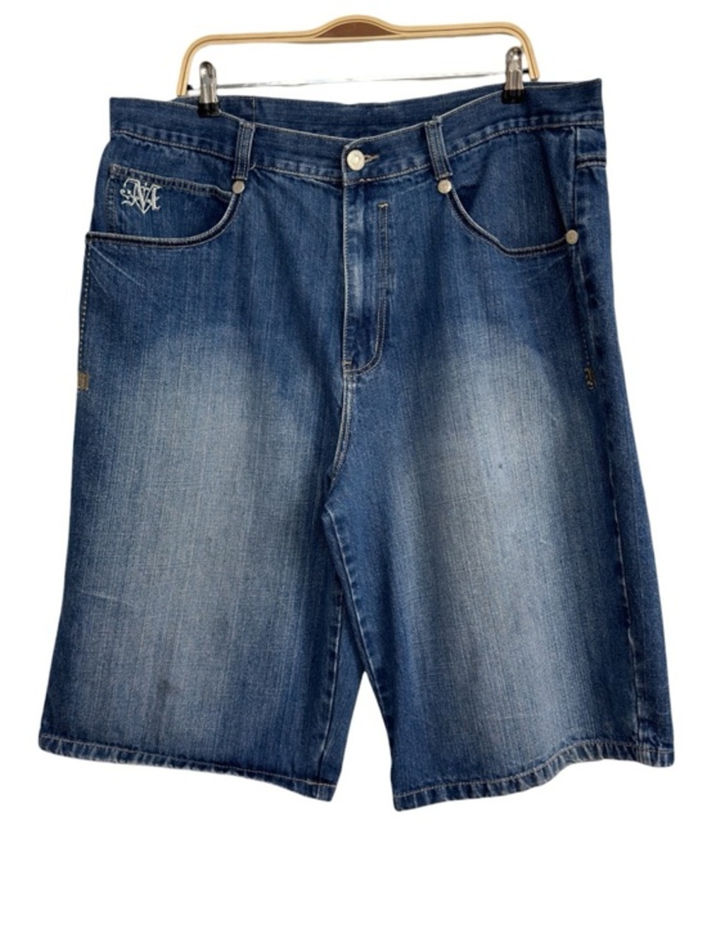 Makaveli Tupac Denim Shorts Size 40 Y2K Embroidered Logo Baggy Blue Jean Shorts